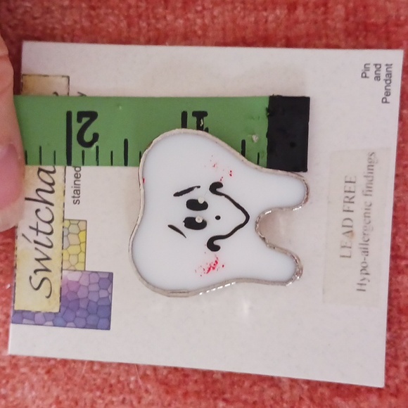 Switchables drop earrings pin pendant set stained glass tooth  white silver - Picture 7 of 9